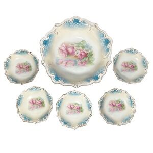 RS Prussia 6-Piece Blue Porcelain Berry or Fruit Serving Bowl & Individual Bowls